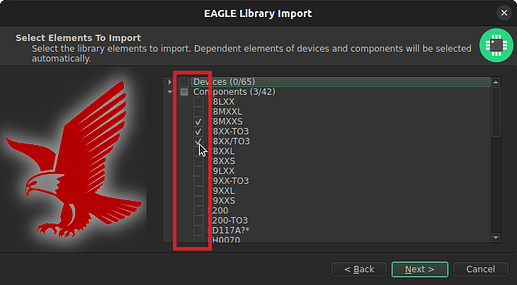 Screenshot LibrePCB 2.0.1 - select elements to import