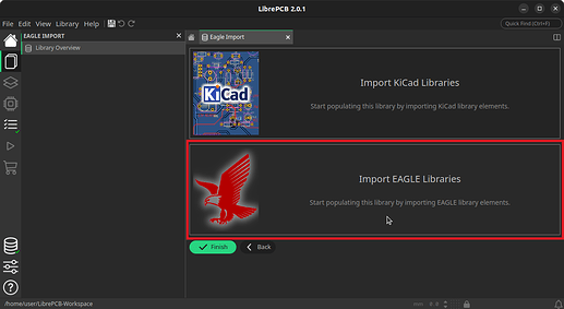 Screenshot LibrePCB 2.0.1 - library import start