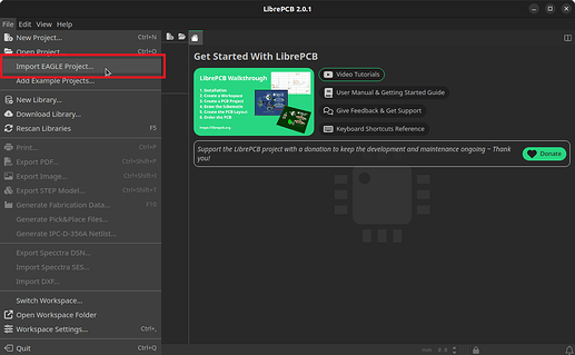 Screenshot LibrePCB 2.0.1 - menu item