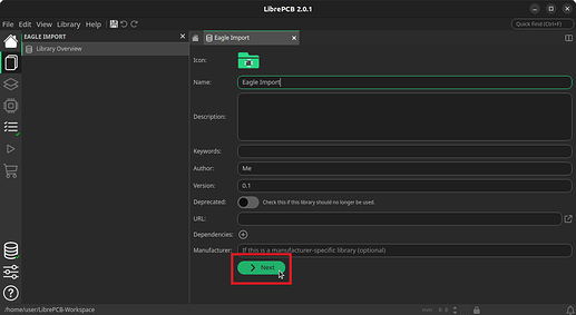 Screenshot LibrePCB 2.0.1 - library metadata