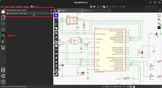 Screenshot LibrePCB 2.0.1 -  check ERC